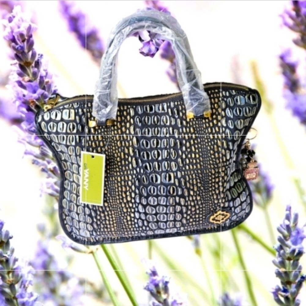 NWT orYANY WOMEN'S LEATHER SATCHEL EMBOSSED CROSSBODY BLACK & GOLD
